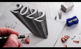 How to Draw 2022 Numbers 3D Trick Art on Line Paper