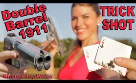 Double Barrel 1911 TRICK SHOT - Two Cards One Shot! - Crazy SLOW MOTION - First Ever